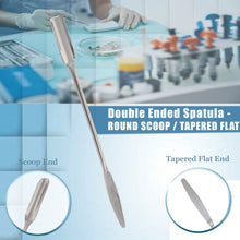 Load image into Gallery viewer, Stainless Steel Double Ended Micro Lab Spatula Sampler, Semi Circle Scoop Spoon & Tapered Arrow End, 9" Length
