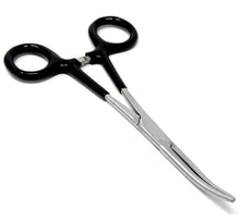 Load image into Gallery viewer, Black PVC Vinyl Grip Handle Hemostat Forceps Curved Serrated 6"