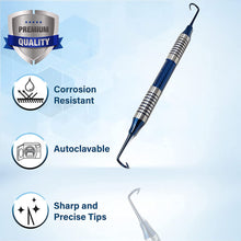 Load image into Gallery viewer, Hollow Handle Sickle Montana Jack Blue Titanium Double Ended Stainless Steel Dental Tool