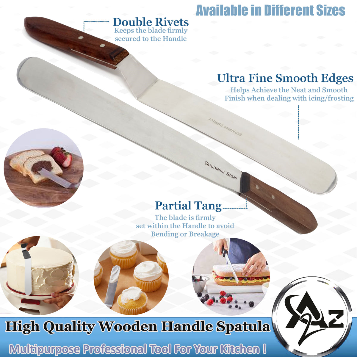 Stainless Steel Frosting Icing Spatulas With Comfortable Handle Angled  Baking Knife 8 Offset Bayonet Blade, 14 Length 