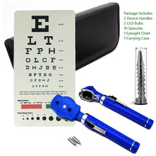 Load image into Gallery viewer, Fiber Optic Otoscope Ophthalmoscope Examination LED Diagnostic ENT Set Blue with Free Sight Chart
