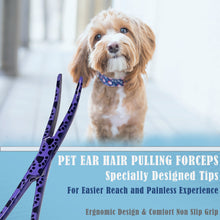 Load image into Gallery viewer, Dog Cat Ear Cleaning Forceps 5.5" CRV Pet Hair Pulling Clamp Tweezers Grooming, PURPLE Paws