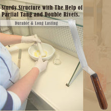 Load image into Gallery viewer, Stainless Steel Lab Spatula with Wooden Handle, 7" Offset Bayonet Blade, 11" Total Length