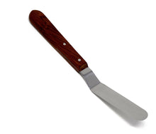 Load image into Gallery viewer, Stainless Steel Lab Spatula with Wooden Handle, 4&quot; Offset Bayonet Blade, 8&quot; Total Length
