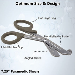 12/Pack Tan Handle Trauma Shears 7.25" Stainless Steel Scissors for Paramedics, EMT, Nurses, Firefighters + More