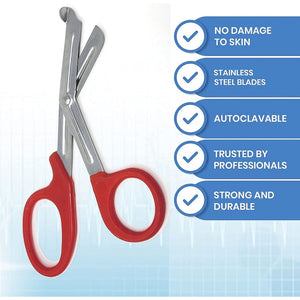 12/Pack Red Handle Trauma Shears 7.25" Stainless Steel Scissors for Paramedics, EMT, Nurses, Firefighters + More