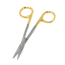 Load image into Gallery viewer, Gold Handle Dissecting Iris Sharp Fine Point Scissors 4.5", Straight

