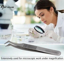 Load image into Gallery viewer, Lab Forceps Fine Point Shouldered Angle Tip 4.5" Tweezers, Stainless Steel, Ridged
