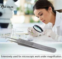 Load image into Gallery viewer, Lab Forceps Right Angled Needle Point Tip 4.75" Tweezers, Stainless Steel, Ridged
