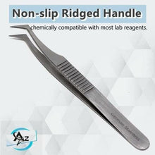 Load image into Gallery viewer, Lab Forceps Fine Point Shouldered Angle Tip 4.5" Tweezers, Stainless Steel, Ridged
