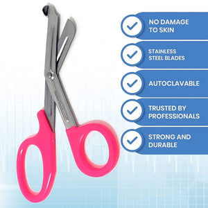 12/Pack Pink Handle Trauma Shears 7.25" Stainless Steel Scissors for Paramedics, EMT, Nurses, Firefighters + More