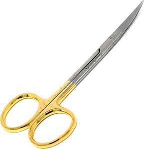 Gold Handle Dissecting Iris Sharp Fine Point Scissors 4.5", Curved