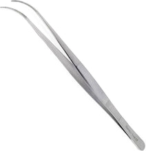 Load image into Gallery viewer, Dissecting Forceps Stainless Steel Micro Fine Point Serrated Tips 10" Curved Tweezers
