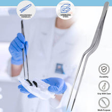 Load image into Gallery viewer, Offset Dissecting Forceps Stainless Steel Micro Fine Serrated Tips 12" Tweezers
