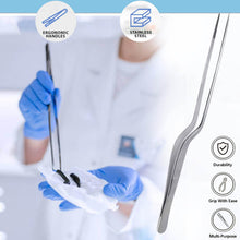 Load image into Gallery viewer, Offset Dissecting Forceps Stainless Steel Micro Fine Serrated Tips 10" Tweezers
