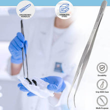 Load image into Gallery viewer, Dissecting Forceps Stainless Steel Micro Fine Point Serrated Tips 12" Curved Tweezers
