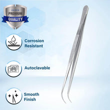 Load image into Gallery viewer, Dissecting Forceps Stainless Steel Micro Fine Point Serrated Tips 8" Curved Tweezers
