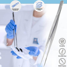 Load image into Gallery viewer, Dissecting Forceps Stainless Steel Micro Fine Point Serrated Tips 12" Straight Tweezers
