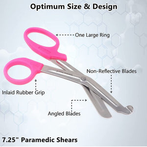 12/Pack Pink Handle Trauma Shears 7.25" Stainless Steel Scissors for Paramedics, EMT, Nurses, Firefighters + More