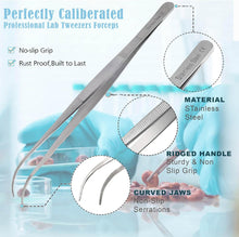 Load image into Gallery viewer, Dissecting Forceps Stainless Steel Micro Fine Point Serrated Tips 10" Curved Tweezers
