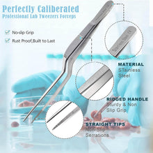 Load image into Gallery viewer, Offset Dissecting Forceps Stainless Steel Micro Fine Serrated Tips 5.5" Tweezers
