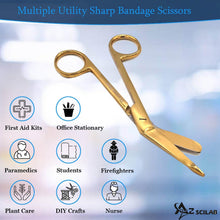 Load image into Gallery viewer, Left Handed Gauze Scissors 5.5" Gold Color With Round Safe Blade Tip Design, Stainless Steel
