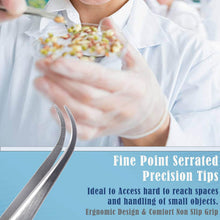 Load image into Gallery viewer, Dissecting Forceps Stainless Steel Micro Fine Point Serrated Tips 4.5" Curved Tweezers
