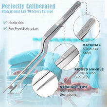 Load image into Gallery viewer, Offset Dissecting Forceps Stainless Steel Micro Fine Serrated Tips 8" Tweezers
