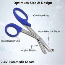 Load image into Gallery viewer, 12/Pack Navy Blue Handle Trauma Shears 7.25&quot; Stainless Steel Scissors for Paramedics, EMT, Nurses, Firefighters + More
