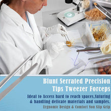 Load image into Gallery viewer, Micro Precision Dissecting Forceps Bayonet Lab Tweezers 6" with Blunt Serrated Tips, Stainless Steel
