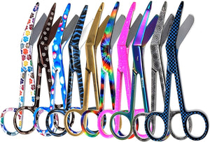 Set of 10 Bandage Lister Scissors 5.5" Assorted Patterns Stainless Steel - FIG 8