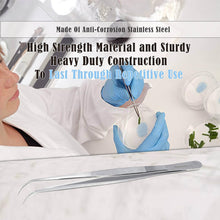 Load image into Gallery viewer, Dissecting Forceps Stainless Steel Micro Fine Point Serrated Tips 8" Curved Tweezers
