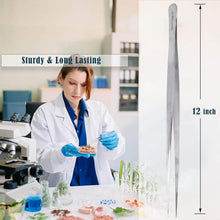 Load image into Gallery viewer, Dissecting Forceps Stainless Steel Micro Fine Point Serrated Tips 12" Straight Tweezers
