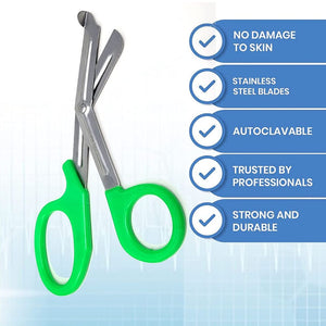 12/Pack Green Handle Trauma Shears 7.25" Stainless Steel Scissors for Paramedics, EMT, Nurses, Firefighters + More