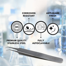 Load image into Gallery viewer, Lab Forceps Fine Point Angled Needle Tip 4.5" Tweezers, Stainless Steel
