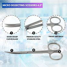 Load image into Gallery viewer, Lab Dissecting Iris Sharp Fine Point Scissors. 4.5", Curved
