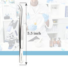 Load image into Gallery viewer, Dissecting Forceps Stainless Steel Micro Fine Point Serrated Tips 5.5" Curved Tweezers
