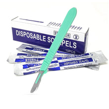 Load image into Gallery viewer, Disposable Scalpels #10, 10/bx Carbon Steel Blades, Plastic Graduated Handle
