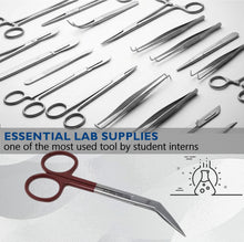 Load image into Gallery viewer, Micro Dissecting IRIS Lab Scissors Angled Blades 4.5" Stainless Steel Shears, Maroon Handle
