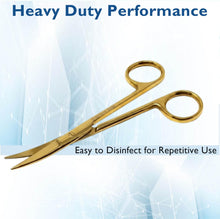 Load image into Gallery viewer, Micro Dissecting IRIS Lab Scissors Sharp Fine Points 4.5" Curved Stainless Steel Shears, Gold
