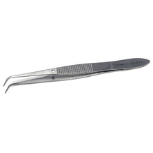Load image into Gallery viewer, Iris Eye Dressing Dissecting Forceps 4" Fine Point Half Curved Serrated Tips
