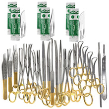 Load image into Gallery viewer, Set of 82 Pcs Gold Handle Scissors, Hemostats, Forceps, Scalpel Handles, Blades, All in One Kit
