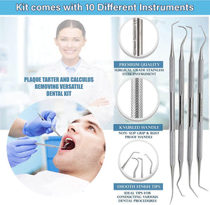 Dental Tools 10-Pack Oral Care Tools Stainless Steel Plaque Remover for Teeth Stainless Steel Kit with a Case