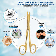 Load image into Gallery viewer, Micro Dissecting IRIS Lab Scissors Sharp Fine Points 4.5" Straight Stainless Steel Shears, Gold
