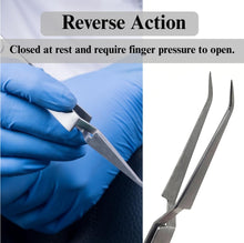 Load image into Gallery viewer, Lab Forceps Cross Lock 4.5" Angled Tweezers, Stainless Steel
