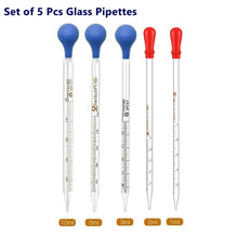 Load image into Gallery viewer, Set of 5 Glass Graduated Lab Pipette Droppers for Liquid &amp; Oil 1/2/3/5/10ml
