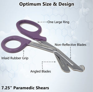 12/Pack Purple Handle Trauma Shears 7.25" Stainless Steel Scissors for Paramedics, EMT, Nurses, Firefighters + More