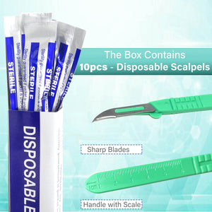 Disposable Scalpels #12, 10/bx Carbon Steel Blades, Plastic Handle