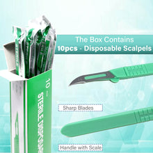 Load image into Gallery viewer, Disposable Scalpels #12, 10/bx Stainless Steel Blades, Plastic Handle
