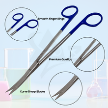 Load image into Gallery viewer, Micro Dissecting IRIS Lab Scissors Sharp Fine Points 7" Curved Stainless Steel Shears, Blue Handle
